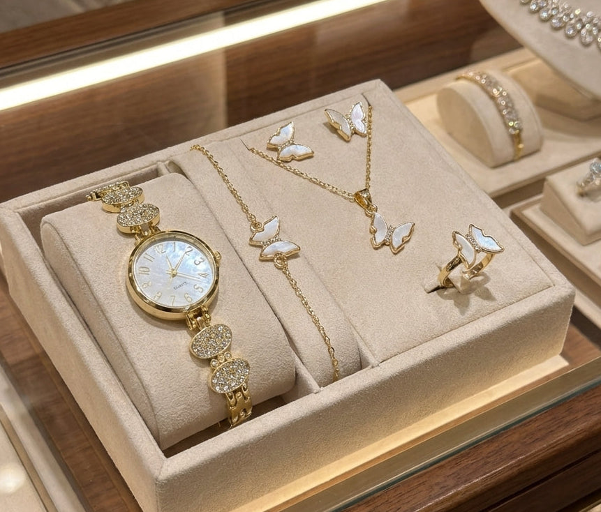 Set Elegancia Mariposa Dorada🦋 - Reloj, Collar y Aretes