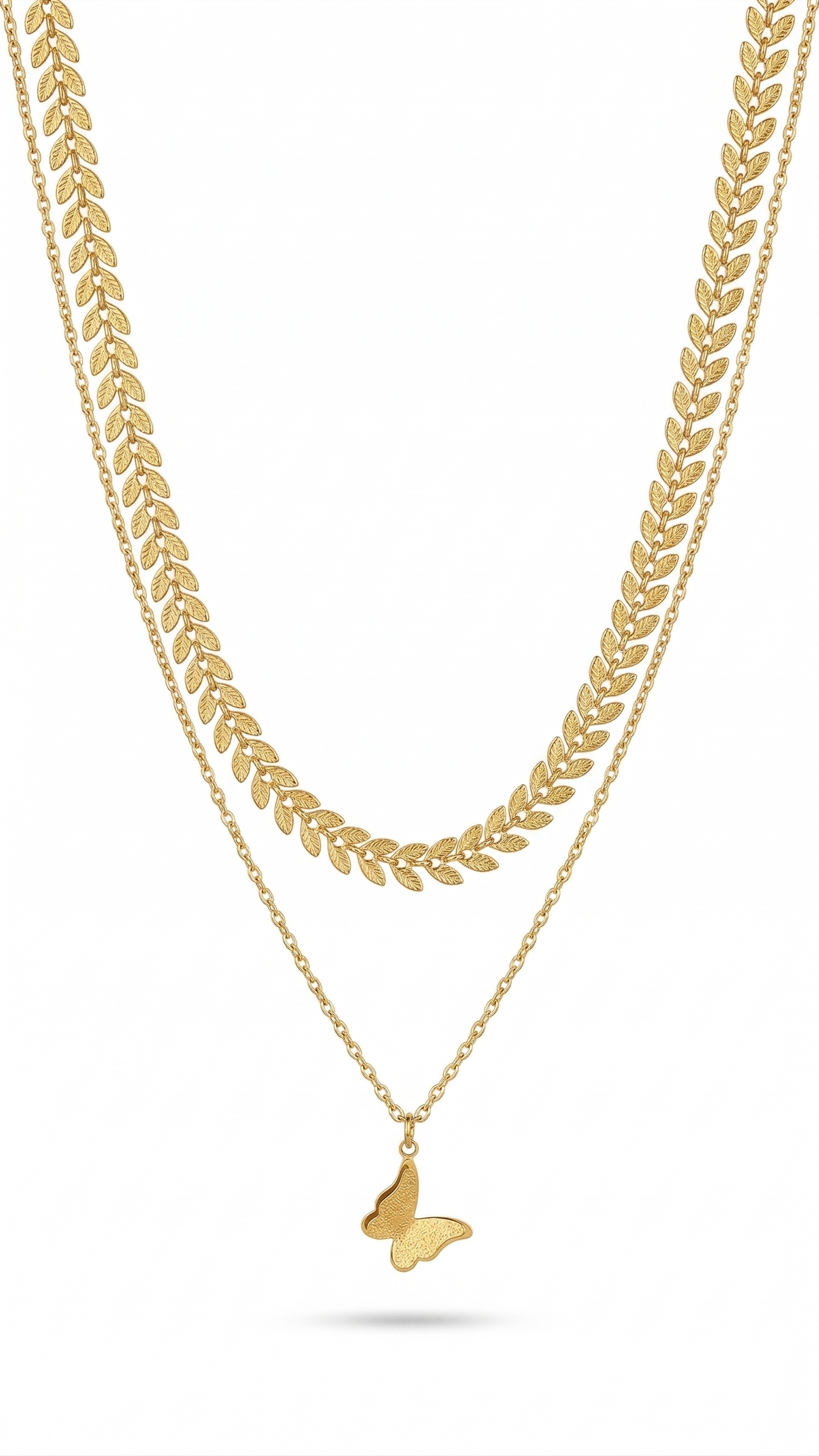 Collar de Capas de Hojas y Mariposa