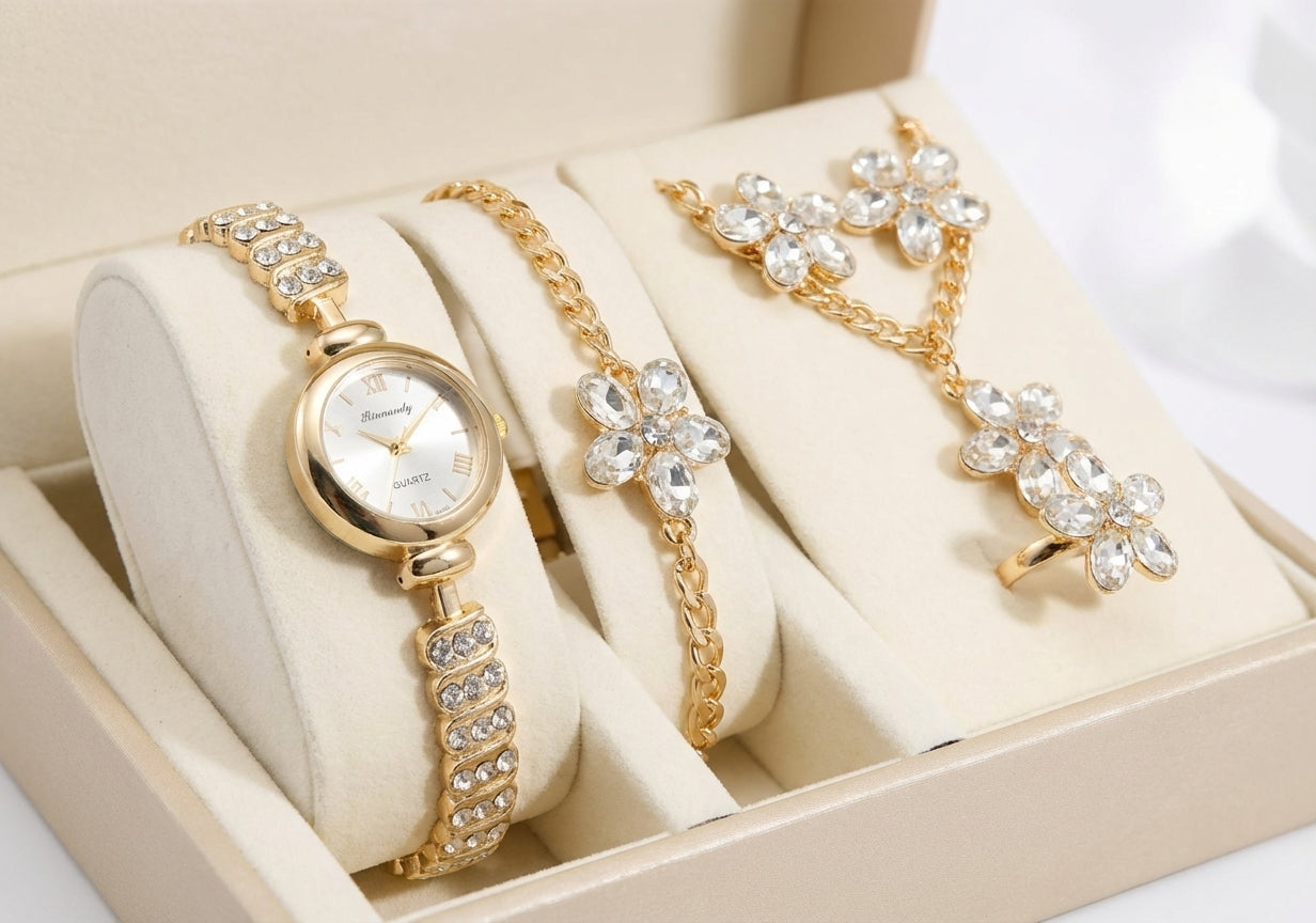 Set de Joyería Elegancia Floral Dorada